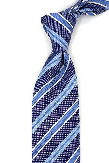 Coccgilia Style Mavi Çizgi Desen İtalyan İpek Kravat İK1834