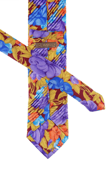 Çok Renkli Çiçek Desen Piliseli İpek Kravat EST139