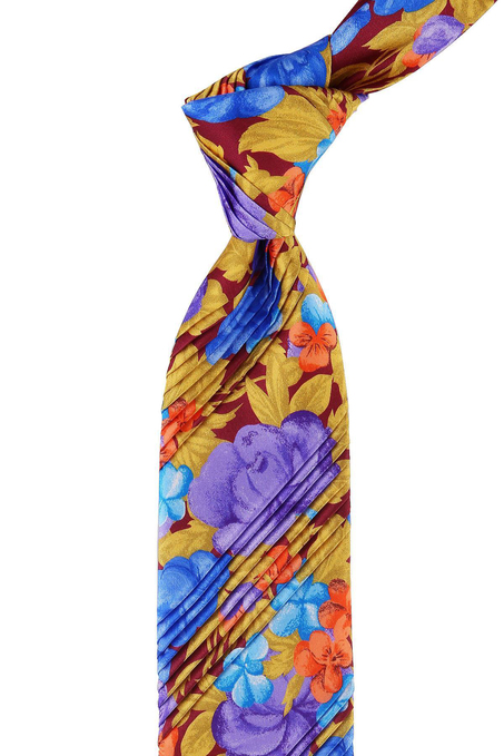 Çok Renkli Çiçek Desen Piliseli İpek Kravat EST139