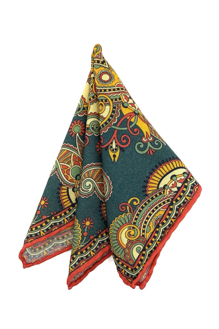 Çok Renkli El Dikişi İtalyan Yün Cep Mendili WL16