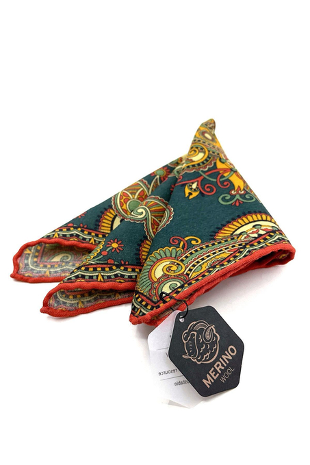 Çok Renkli El Dikişi İtalyan Yün Cep Mendili WL16