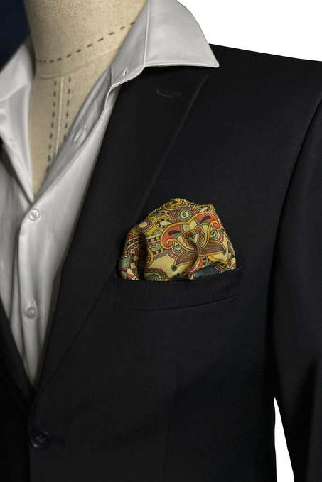 Çok Renkli El Dikişi İtalyan Yün Cep Mendili WL16