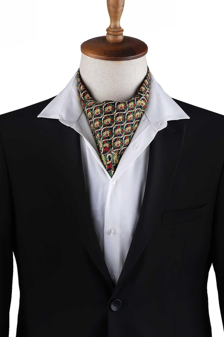 Çok Renkli Motif Desen Erkek Ascot Fular K643