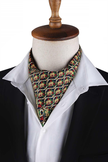 Çok Renkli Motif Desen Erkek Ascot Fular K643
