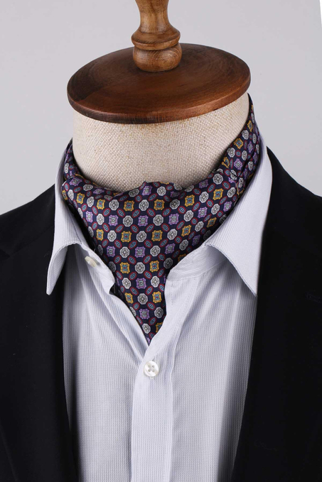 Çok Renkli Motif Desen İtalyan İpek Ascot Kravat SAC61