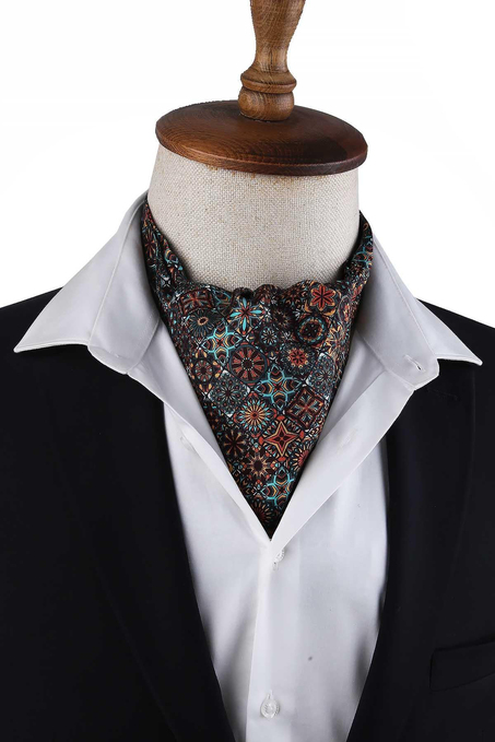 Çok Renkli Motif Desen İtalyan İpek Erkek Ascot K619
