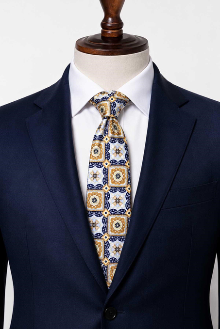 Çok Renkli Motif Desen İtalyan İpek Kravat İK2534