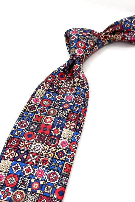 Çok Renkli Motif Desen İtalyan İpek Kravat İK1688