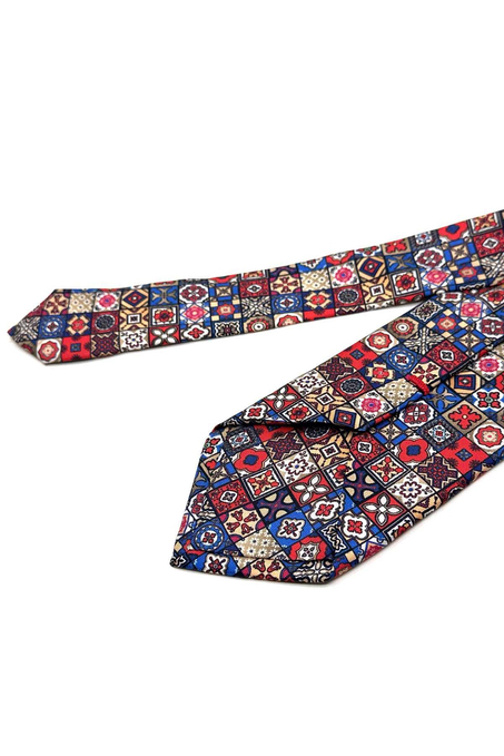 Çok Renkli Motif Desen İtalyan İpek Kravat İK1688
