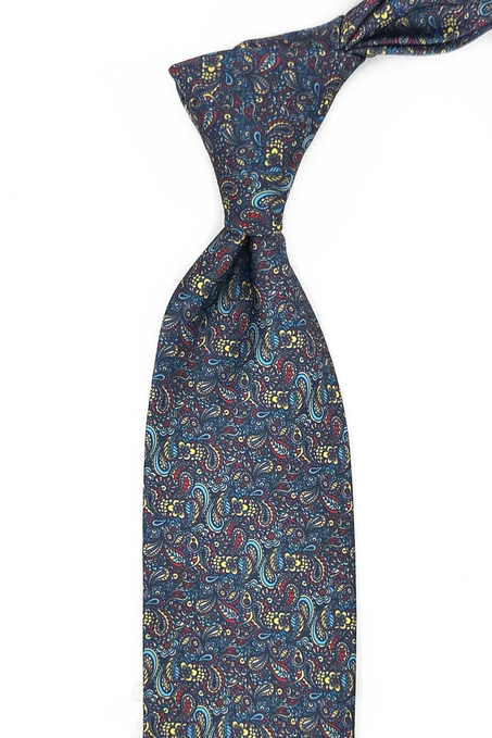 Çok Renkli Şal Desen Baskılı Mendilli Klasik Kravat KK13340