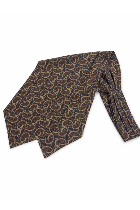 Çok Renkli Şal Desen İtalyan İpek Ascot Kravat SAC142