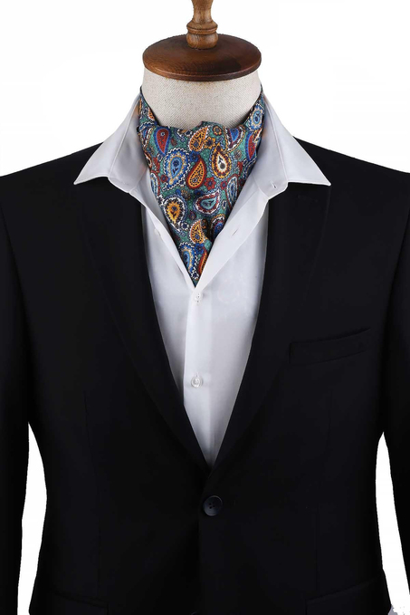 Çok Renkli Şal Desen İtalyan İpek Erkek Ascot K622
