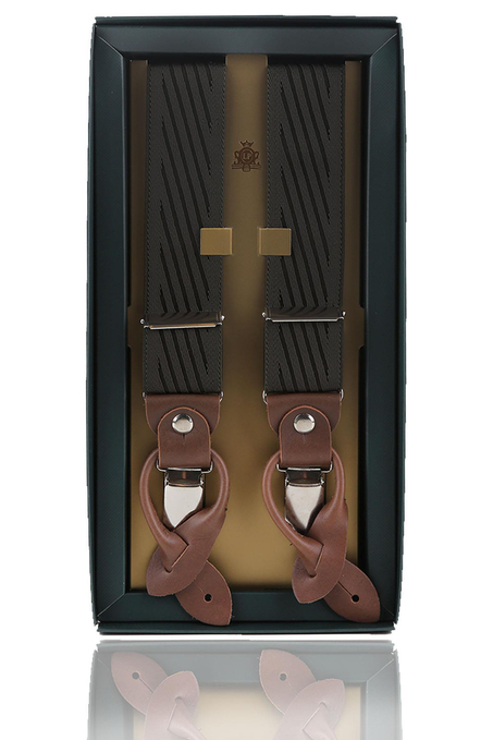 Deri Bağlantılı Düğme Delikli Jakarlı Yeşil Pantolon Askısı PAN105