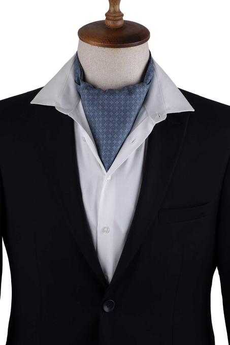 Duman Mavisi Puantiye Desen İtalyan İpek Ascot Fular K652