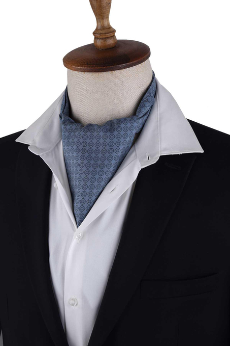 Duman Mavisi Puantiye Desen İtalyan İpek Ascot Fular K652