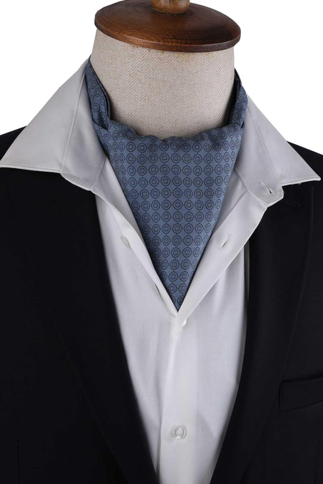 Duman Mavisi Puantiye Desen İtalyan İpek Ascot Fular K652