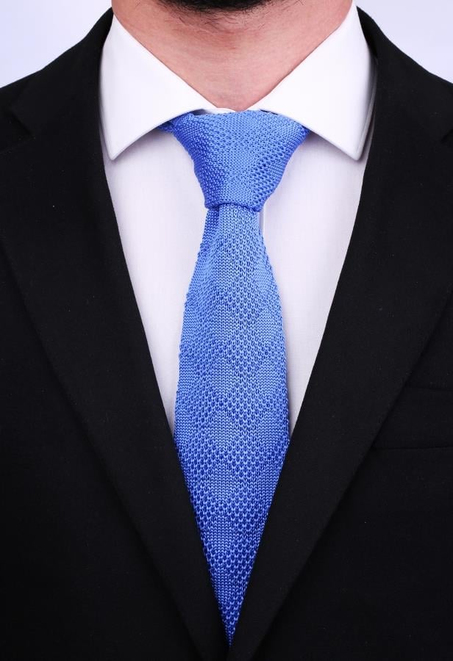 Düz Mavi Örgü Kravat 8103
