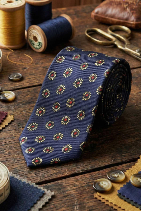 Figini Style Lacivert Motif Desen İtalyan İpek Kravat İK2220