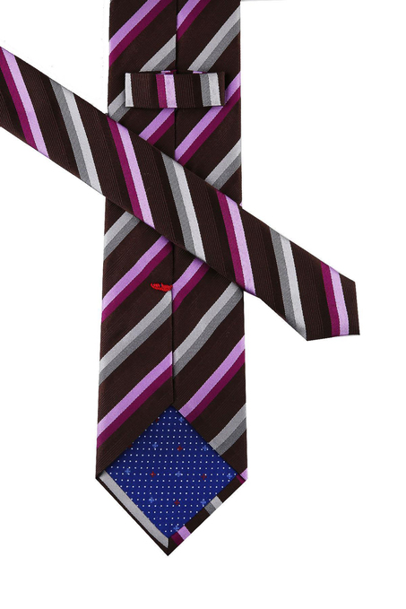 Firenze Style Kahve Çizgi Desen İtalyan İpek Kravat İK822