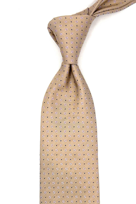 Fossoli Style Bej Nokta Desen İtalyan İpek Kravat İK1860
