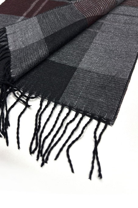 Füme - Bordo Ekose Desen Erkek Kaşkol K515