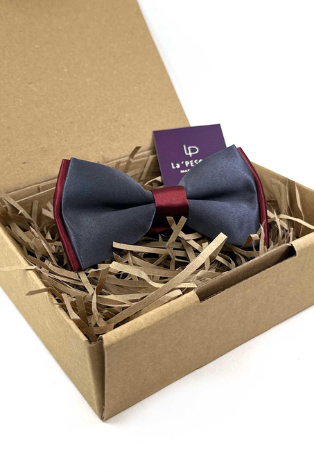 Füme - Bordo Saten Düz Papyon P1990