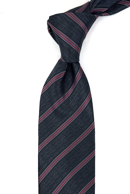 Füme Çizgi Desen Mendilli Klasik Kravat KK13191