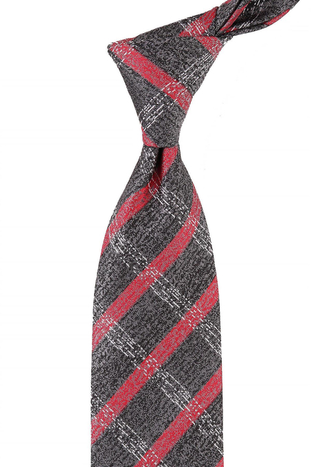 Füme Ekose Desen Mendilli Klasik Kravat KK10757