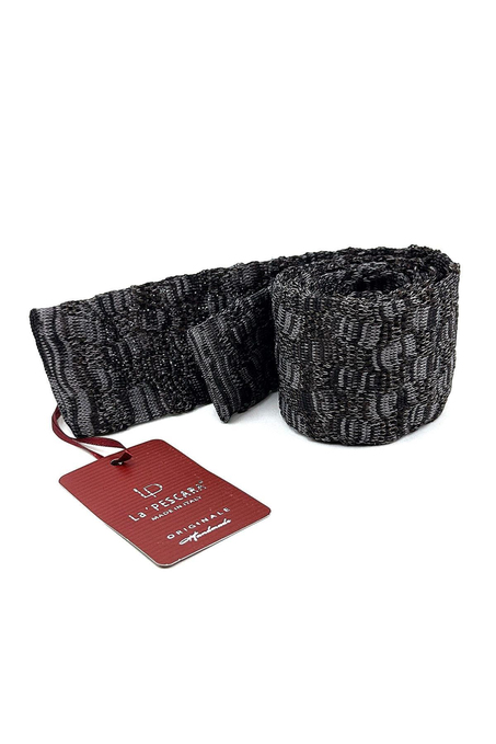 Füme - Gri Motif Desen Örgü Kravat ÖR8362