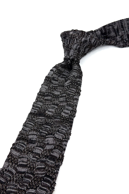 Füme - Gri Motif Desen Örgü Kravat ÖR8362
