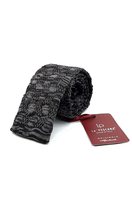 Füme - Gri Motif Desen Örgü Kravat ÖR8362
