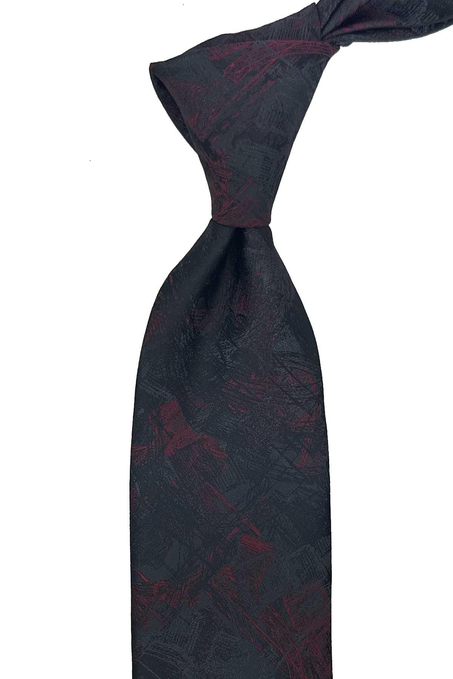 Füme Kırmızı Motif Desen Mendilli Klasik Kravat KK13748
