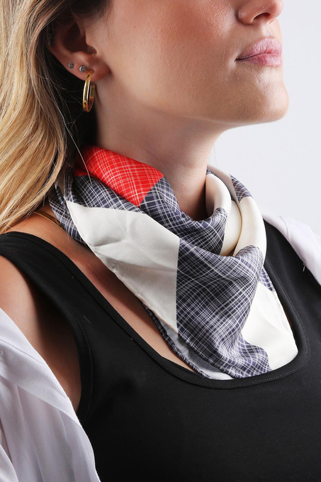 Füme - Krem Motif Desen Fular Bandana 55-55 cm KDNF04