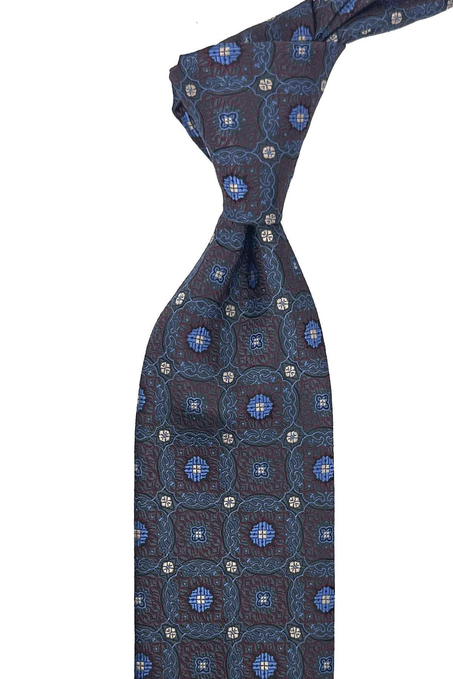 Füme Mavi Motif Desen Mendilli Klasik Kravat KK13753