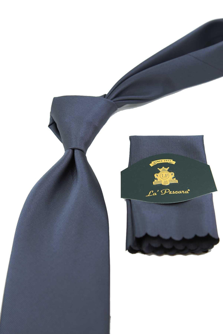 Füme Reps Dokulu Düz Mendilli Klasik Kravat KK13175