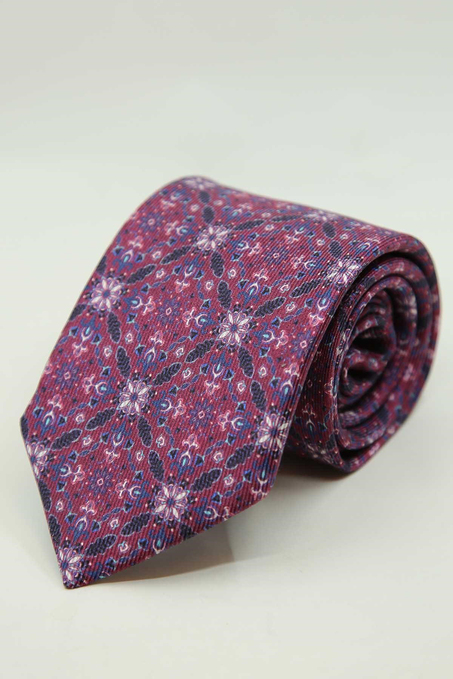 Fuşya Motif Desen İtalyan İpek Kravat İK2480