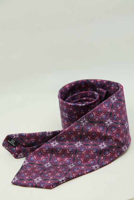 Fuşya Motif Desen İtalyan İpek Kravat İK2480