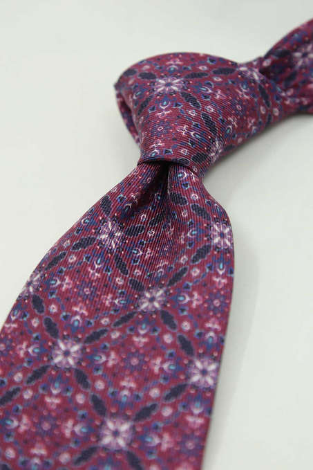 Fuşya Motif Desen İtalyan İpek Kravat İK2480