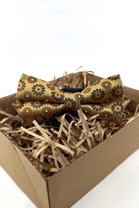 Gold Çiçek Desen İpek Papyon SB251