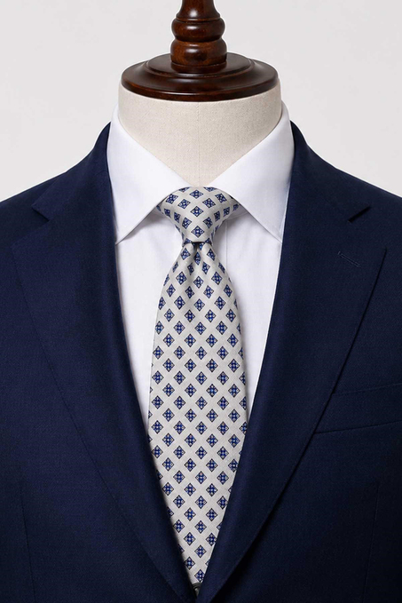 Gri Mavi Motif Desen İtalyan İpek Kravat İK2543