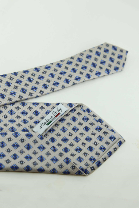 Gri Mavi Motif Desen İtalyan İpek Kravat İK2543