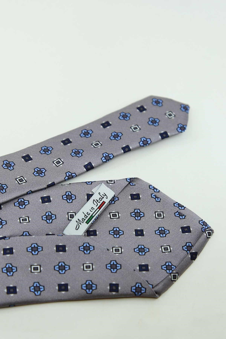 Gri Motif Desen İtalyan İpek Kravat İK2573