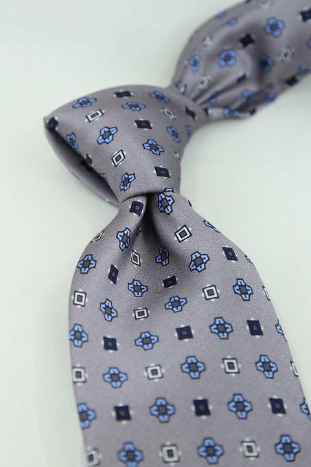 Gri Motif Desen İtalyan İpek Kravat İK2573