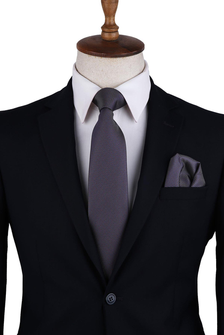 Gri Nokta Desen Mendilli Klasik Kravat KK10350