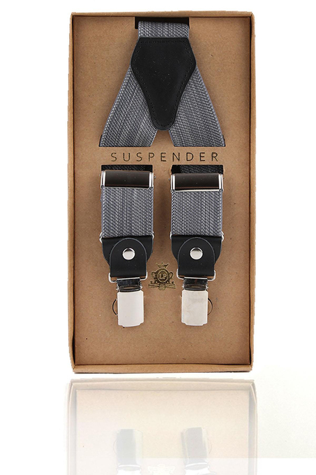 Gri Renk Siyah Deri Bağlantılı Erkek Pantolon Askısı PAN99