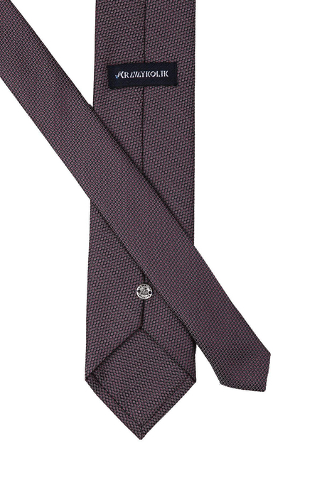 Gri - Siyah Nokta Desen Mendilli Klasik Kravat KK10358