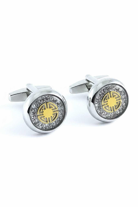 Gümüş Renk Altın Detay Yuvarlak Kol Düğmesi KD1492