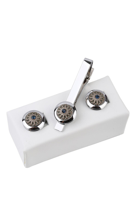 Gümüş Renk Kol Düğmesi ve Kravat İğnesi Set KD964