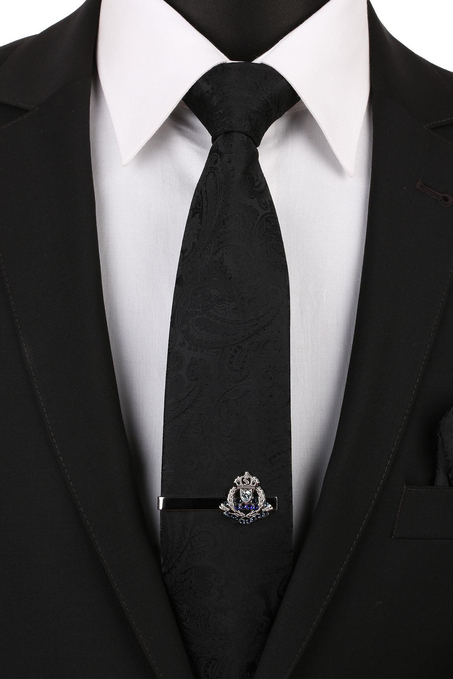 Gümüş Renk Kral Tacı Motif Kravat İğnesi KIY128