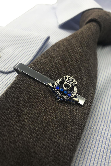 Gümüş Renk Kral Tacı Motif Kravat İğnesi KIY128